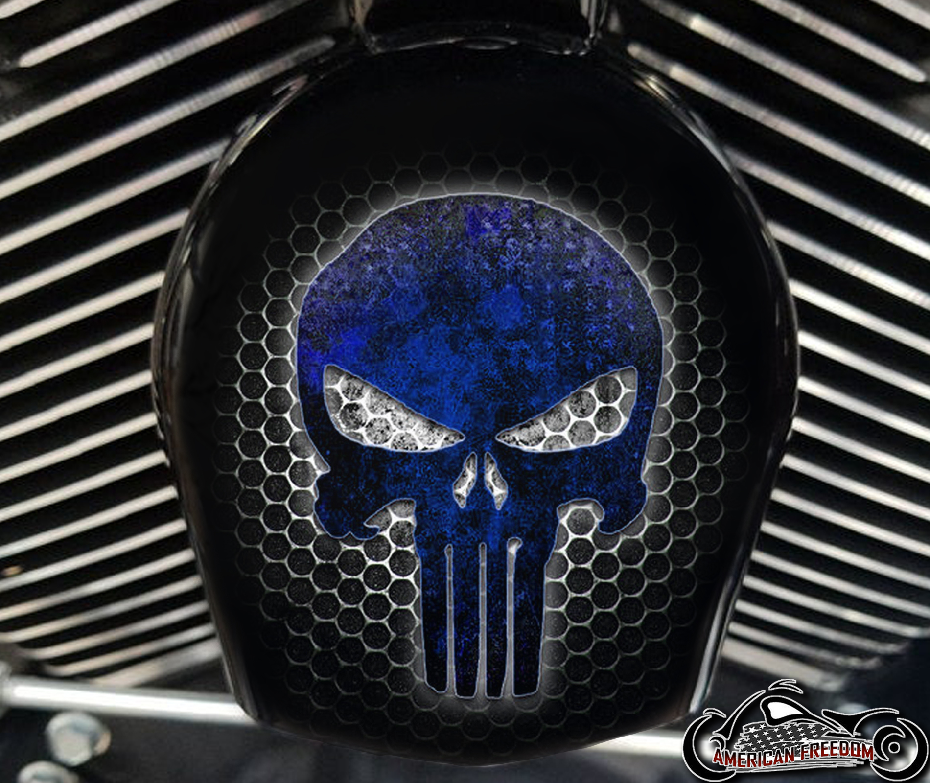 Custom Horn Cover - Punisher Grille (Blue)
